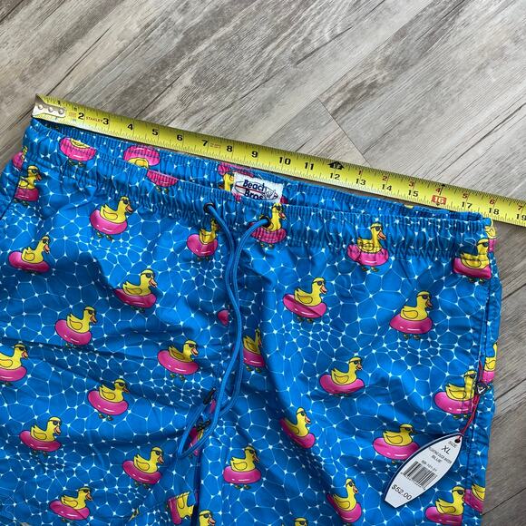 NWT Beach Bros Swim Trunks Men's XL Blue Lined Board Shorts Pink Duck Tube Print - Picture 8 of 10